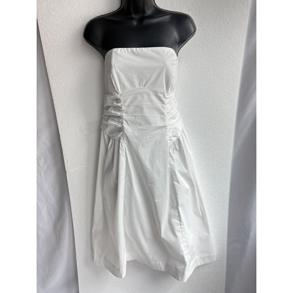 NWT White Midi Fit n Flare Dress Size L Classy Old Money Strapless Summer Ruched